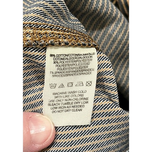 Free People Railroad Stripe Jeans Size 27 Blue Tan Stripe Boho Retro Moto - Picture 4 of 8